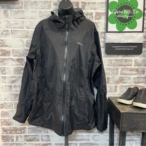 Eddie Bauer Black Hooded rain Jacket tall 2XL